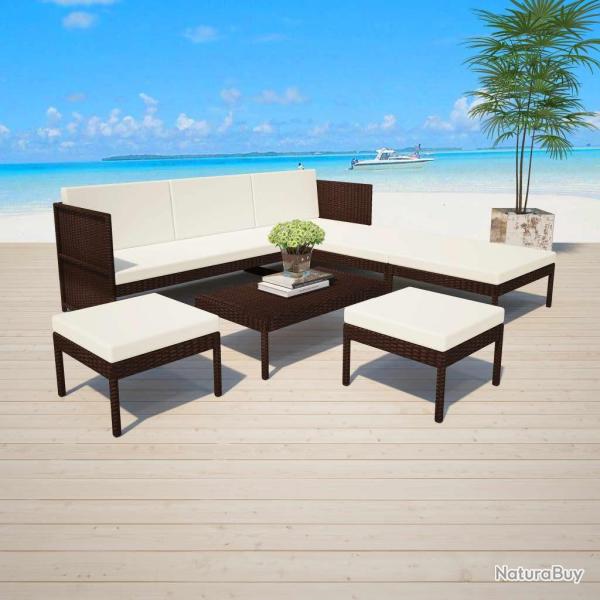 Salon de jardin 6 pcs avec coussins R�sine tress�e Marron