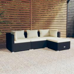 Salon de jardin 4 pcs avec coussins R&eacute;sine tress&eacute;e Noir