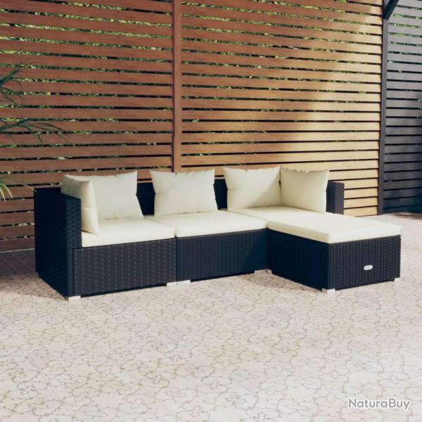 Salon de jardin 4 pcs avec coussins R�sine tress�e Noir