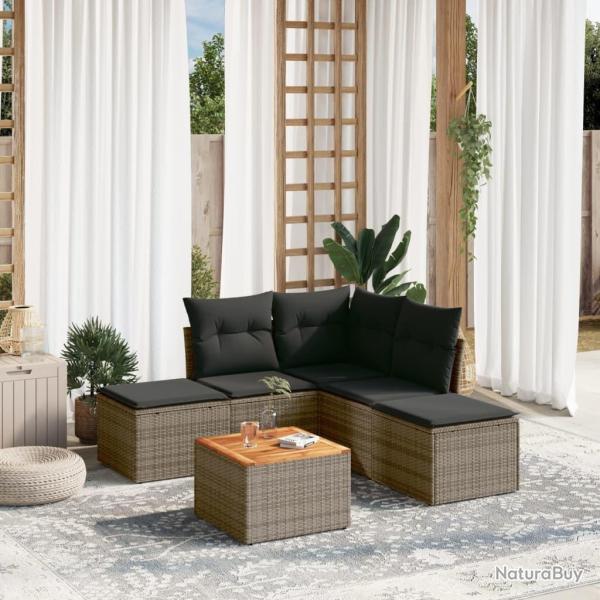 Salon de jardin 6 pcs avec coussins gris r�sine tress�e alsavelo