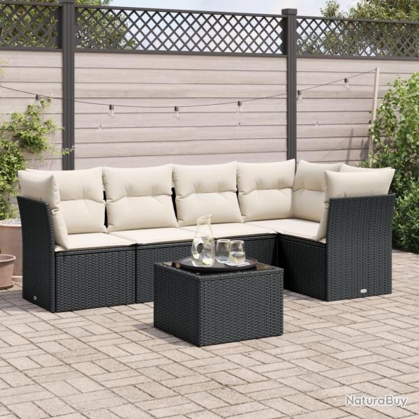 Salon de jardin 6 pcs avec coussins noir r�sine tress�e alsavelo