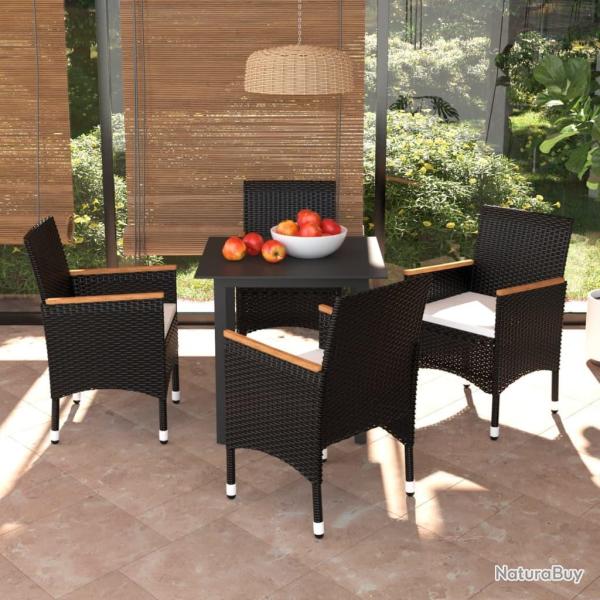 Ensemble � d�ner de jardin avec coussins 5 pcs poly rotin noir alsavelo
