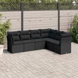 Salon de jardin 6 pcs avec coussins noir r&eacute;sine tress&eacute;e