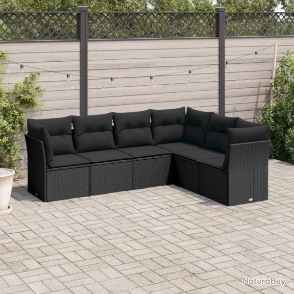 Salon de jardin 6 pcs avec coussins noir r�sine tress�e