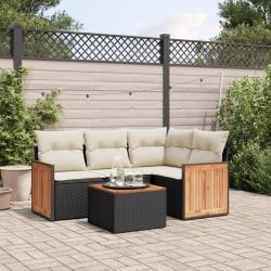 Salon de jardin 5 pcs avec coussins noir r&eacute;sine tress&eacute;e