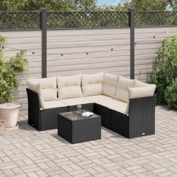 Salon de jardin 6 pcs avec coussins noir r&eacute;sine tress&eacute;e