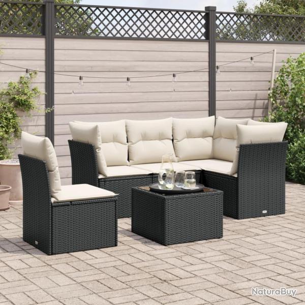 Salon de jardin 6 pcs avec coussins noir r�sine tress�e alsavelo