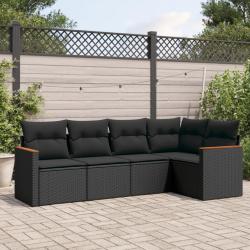 Salon de jardin 5 pcs avec coussins noir r&eacute;sine tress&eacute;e