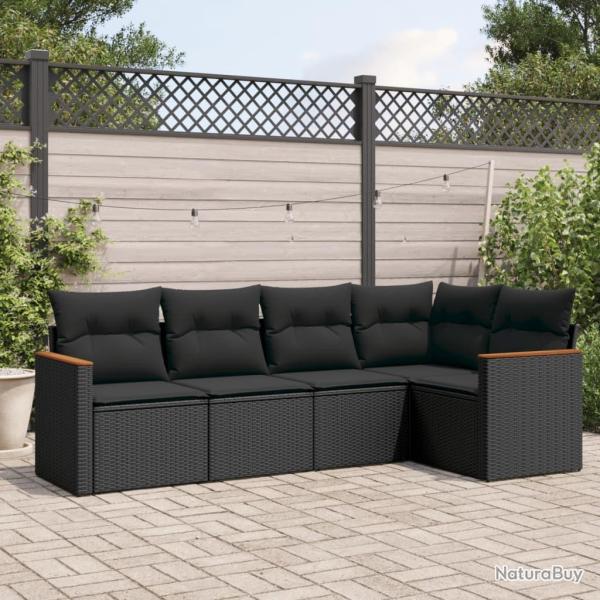 Salon de jardin 5 pcs avec coussins noir r�sine tress�e alsavelo