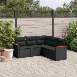 Salon de jardin 5 pcs avec coussins noir r&eacute;sine tress&eacute;e