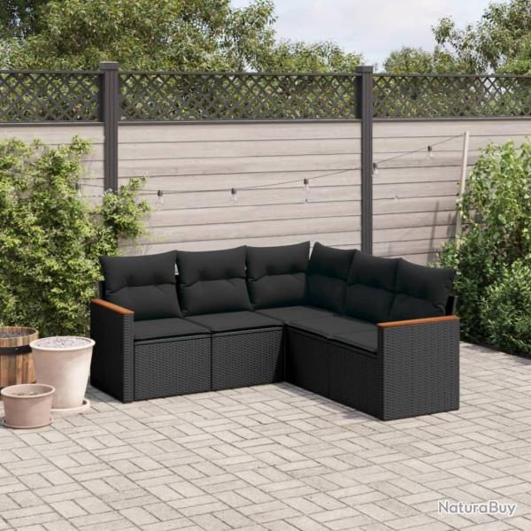 Salon de jardin 5 pcs avec coussins noir r�sine tress�e alsavelo