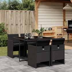 Ensemble &agrave; manger de jardin coussins 5pcs Noir R&eacute;sine tress&eacute;e