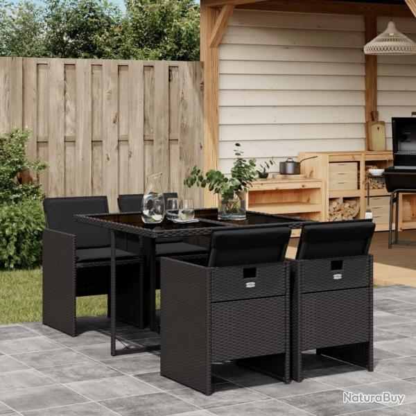 Ensemble � manger de jardin coussins 5pcs Noir R�sine tress�e