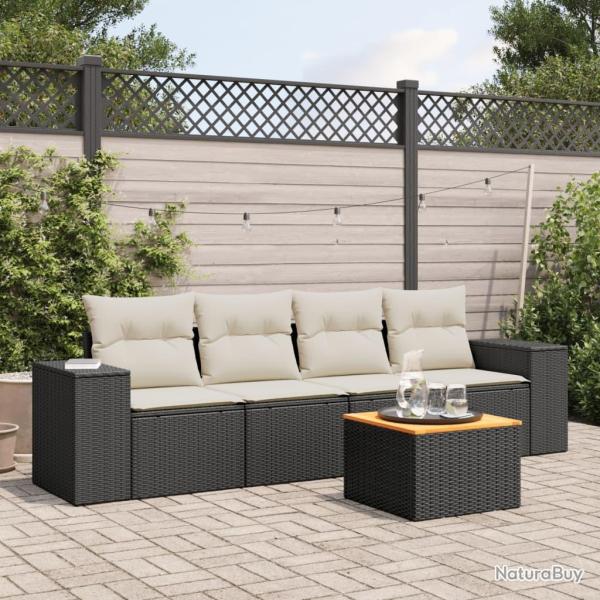 Salon de jardin 5 pcs avec coussins noir r�sine tress�e