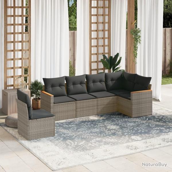 Salon de jardin 6 pcs avec coussins gris r�sine tress�e
