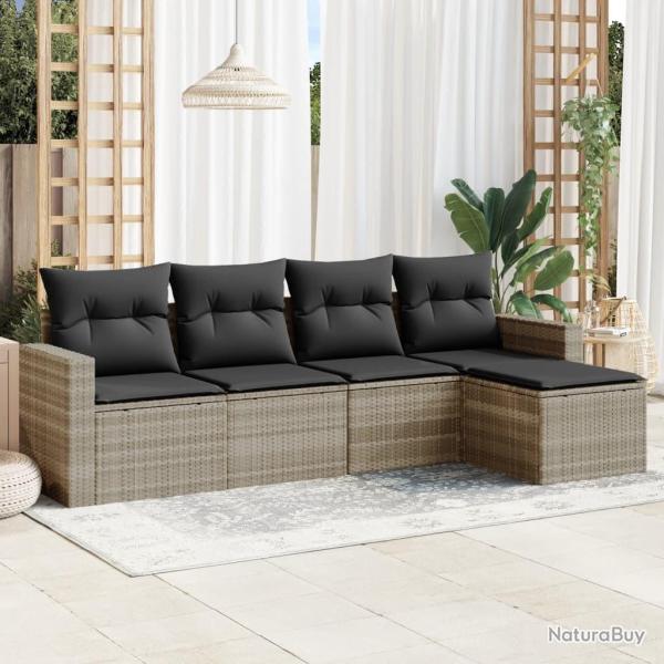 Salon de jardin 5 pcs avec coussins gris clair r�sine tress�e