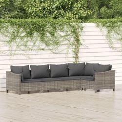 Salon de jardin 5 pcs avec coussins Gris R&eacute;sine tress&eacute;e alsavelo