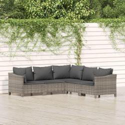 Salon de jardin 5 pcs avec coussins Gris R&eacute;sine tress&eacute;e alsavelo