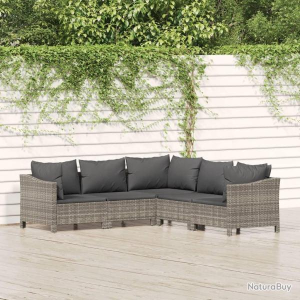 Salon de jardin 5 pcs avec coussins Gris R�sine tress�e