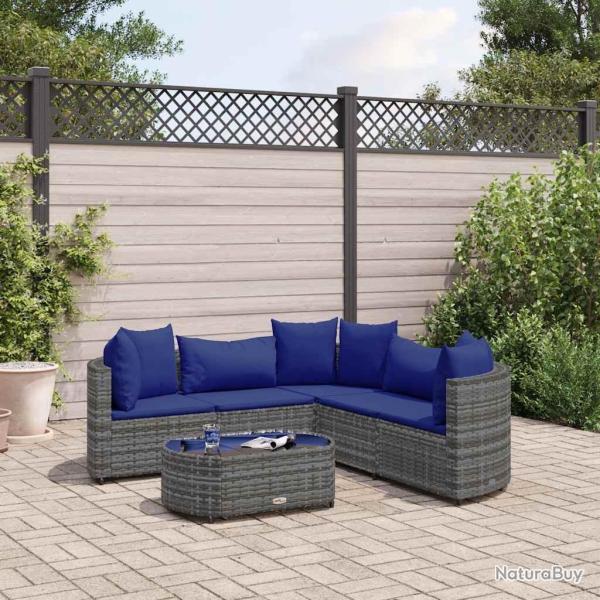 Salon de jardin 6 pcs avec coussins gris r�sine tress�e alsavelo