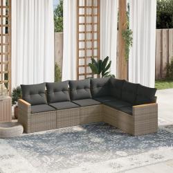 Salon de jardin 6 pcs avec coussins gris r&eacute;sine tress&eacute;e