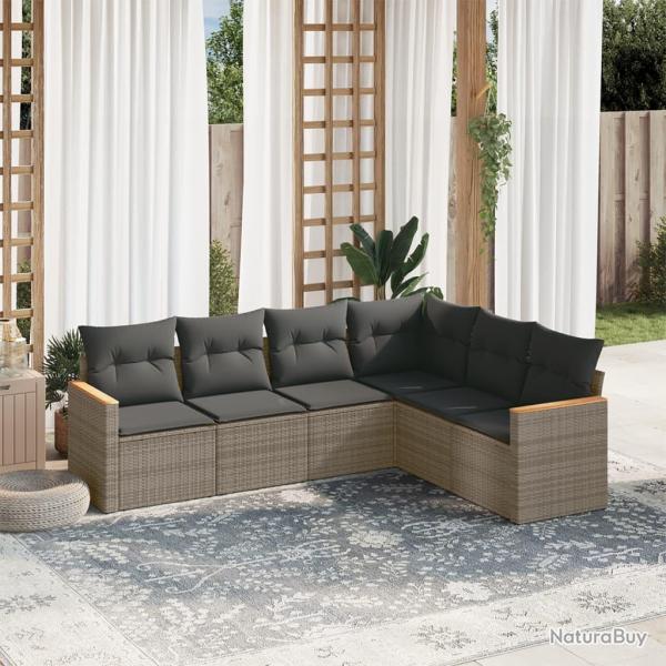 Salon de jardin 6 pcs avec coussins gris r�sine tress�e alsavelo