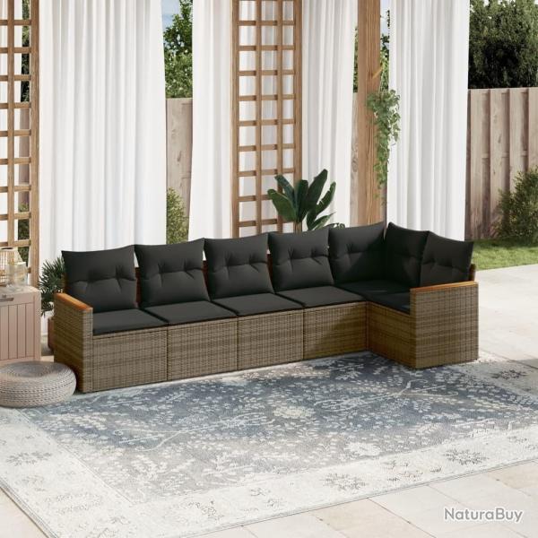 Salon de jardin 6 pcs avec coussins gris r�sine tress�e