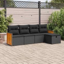 Salon de jardin 5 pcs avec coussins noir r&eacute;sine tress&eacute;e alsavelo