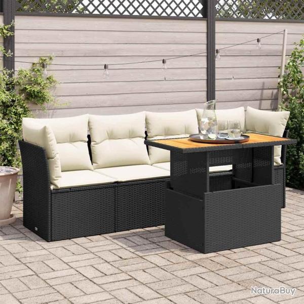 Salon de jardin 5 pcs avec coussins noir r�sine tress�e