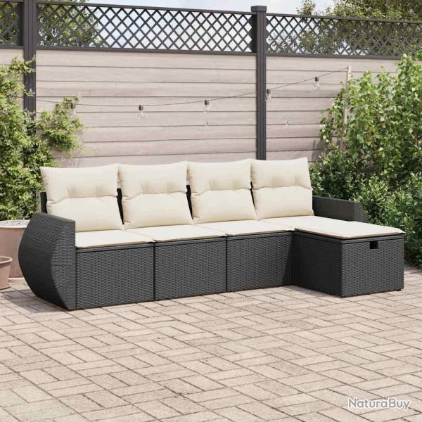 Salon de jardin 5 pcs avec coussins noir r�sine tress�e