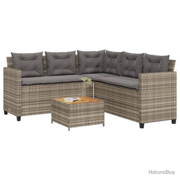 Canap� de jardin avec table et coussins en forme de L gris