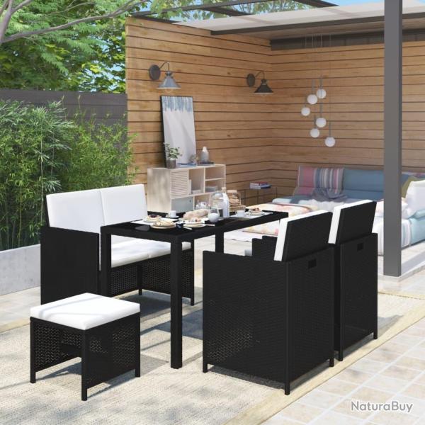 Salon de jardin 6 pcs avec coussins Rsine tresse Noir alsavelo