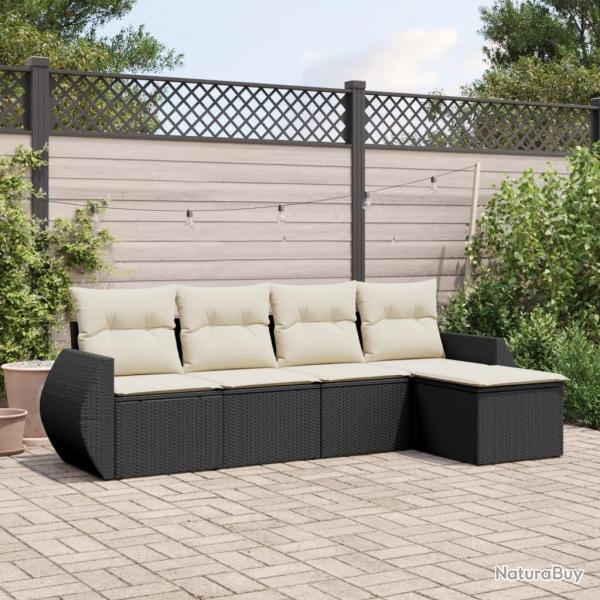 Salon de jardin 5 pcs avec coussins noir r�sine tress�e alsavelo
