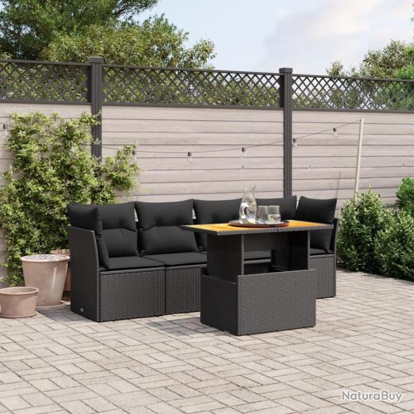Salon de jardin 5 pcs avec coussins noir r�sine tress�e