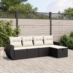 Salon de jardin 5 pcs avec coussins noir r&eacute;sine tress&eacute;e alsavelo