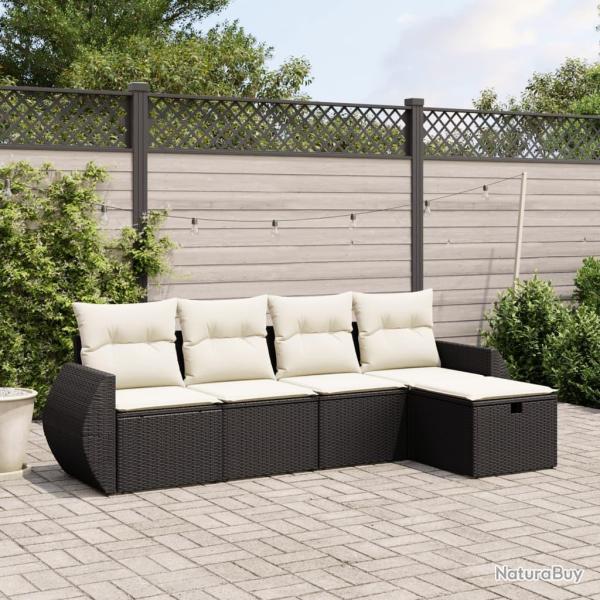 Salon de jardin 5 pcs avec coussins noir r�sine tress�e alsavelo