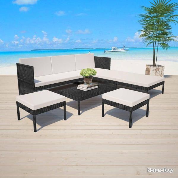 Salon de jardin 6 pcs avec coussins r�sine tress�e noir