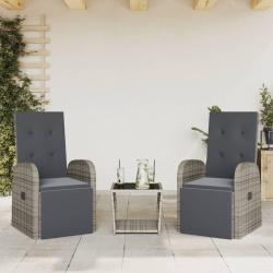 Ensemble &agrave; manger de jardin 3 pcs coussins gris r&eacute;sine tress&eacute;e