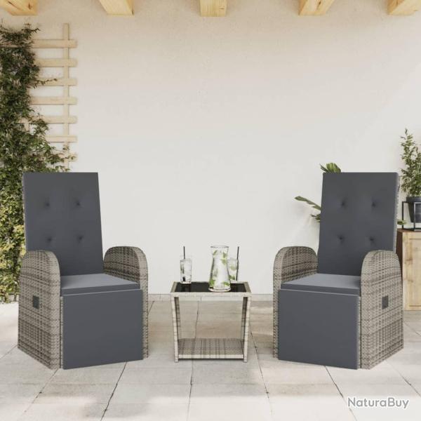 Ensemble � manger de jardin 3 pcs coussins gris r�sine tress�e