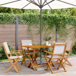 Ensemble &agrave; manger de jardin 5 pcs blanc cr&egrave;me tissu bois massif alsavelo