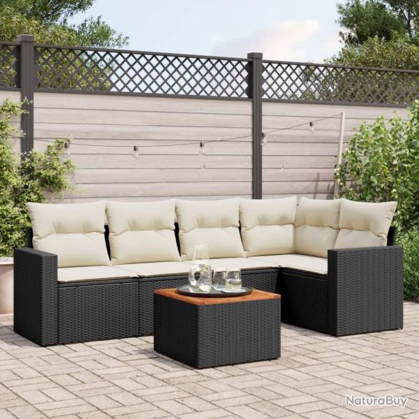 Salon de jardin 6 pcs avec coussins noir r�sine tress�e