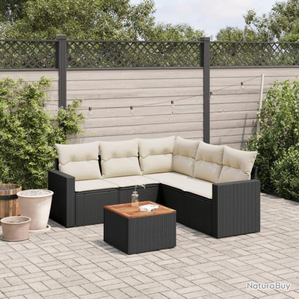 Salon de jardin 6 pcs avec coussins noir r�sine tress�e