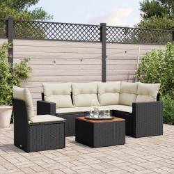 Salon de jardin 6 pcs avec coussins noir r&eacute;sine tress&eacute;e