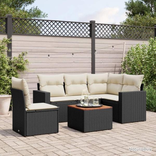 Salon de jardin 6 pcs avec coussins noir r�sine tress�e alsavelo