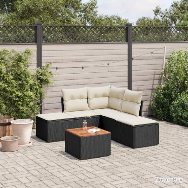 Salon de jardin 6 pcs avec coussins noir r�sine tress�e