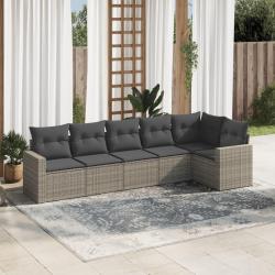 Salon de jardin 6 pcs avec coussins gris r&eacute;sine tress&eacute;e