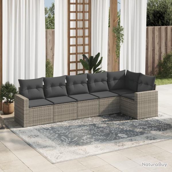 Salon de jardin 6 pcs avec coussins gris r�sine tress�e alsavelo