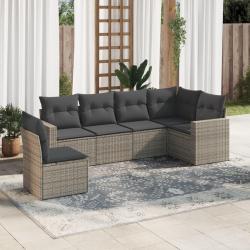 Salon de jardin 6 pcs avec coussins gris r&eacute;sine tress&eacute;e
