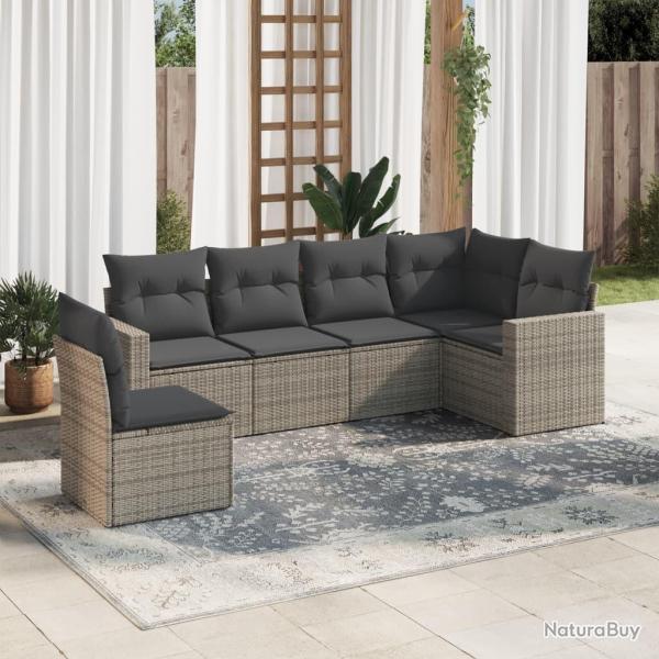 Salon de jardin 6 pcs avec coussins gris r�sine tress�e alsavelo
