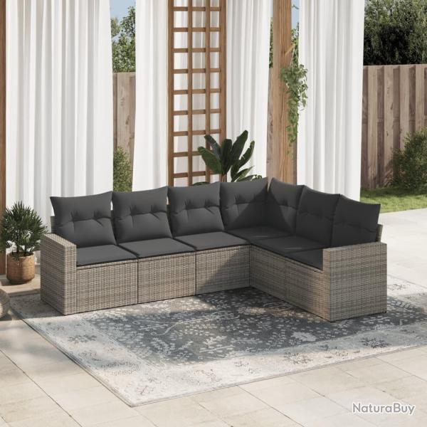 Salon de jardin 6 pcs avec coussins gris r�sine tress�e